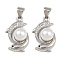 Brass Micro Pave Cubic Zirconia Pendants, with ABS Imitation Pearl, Dolphin, Rack Plating, Long-Lasting Plated, Lead Free & Cadmium Free, Platinum, 19.5x12.5x8mm, Hole: 4x3mm