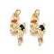 Lightning Brass Micro Pave Colorful Cubic Zirconia Pendants, with Jump Rings, Cadmium Free & Lead Free, Real 18K Gold Plated, 20x8.5x3mm, Hole: 3.4mm