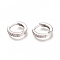 Brass Micro Pave Clear Cubic Zirconia Huggie Hoop Earrings, Long-Lasting Plated, Ring, Platinum, 11.5x12.5x2.7mm, Pin: 1x0.8mm