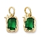 Brass Micro Pave Cubic Zirconia Charms, Cadmium Free & Nickel Free & Lead Free, with Jump Ring, Rectangle with Star, Real 18K Gold Plated, Green, 9.5x6x3mm, Hole: 3mm