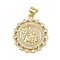 Brass Micro Pave Cubic Zirconia Pendants, Cadmium Free & Lead Free, Religion, Flat Round, Real 18K Gold Plated, 24x21x3.5mm, Hole: 4.5x3.5mm