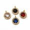 PVD Vacuum Plating 304 Stainless Steel Cubic Zirconia Pendants, with Rhinestone, Flat Round Charms, Mixed Color, 13x10.5x4mm, Hole: 1.8mm