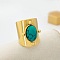 204 Stainless Steel with Synthetic Turquoise Cuff Rings, Golden, 25mm, Inner Diameter: 18mm