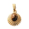 Natural Tiger Eye Pendants, 304 Stainless Steel Sun Charms, Ion Plating(IP), Golden, 16.5x13x4mm, Hole: 6x3mm
