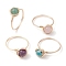 4Pcs 4 Styles Round Natural Green Aventurine & Amethyst & Hemimorphite & Rose Quartz Finger Rings Sets, Copper Wire Wrapped Ring for Women, Inner Diameter: 18mm, 1pc/style