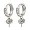 Brass Micro Pave Clear Cubic Zirconia Hoop Earring Findings, Cadmium Free & Nickel Free & Lead Free, Ring, Platinum, 17x5mm, Pin: 0.7mm