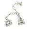 6-Holes 3-Strands Brass Lobster Claw Clasps, Multi-strand Clasps with End Chains and Cubic Zirconia Links, Cadmium Free & Nickel Free & Lead Free, Arch, Platinum, 69mm, Hole: 1.5mm