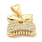 Rack Plating Brass Micro Pave Cubic Zirconia Pendants, Long-Lasting Plated, Lead Free & Cadmium Free, Hair Clip, Real 18K Gold Plated, 11x13x5mm, Hole: 4.5x3.5mm