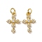 Brass Micro Pave Cubic Zirconia Pendants, Cross Charms, Long-Lasting Plated, Cadmium Free & Lead Free, Rack Plating, with Jump Ring, Real 18K Gold Plated, 17.5x11x2mm, Hole: 3.5mm