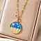 Elegant Brass Marine Blue Enamel Wave Sun Moon Pendant Necklaces, with Clear Cubic Zirconia, Golden, 15.75 inch(40cm)