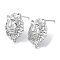 Brass Stud Earring Finding, with Horizontal Loop, Lion, Real Platinum Plated, 15.5x12.5mm, Hole: 0.9mm, Pin: 0.7mm