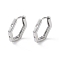Brass Micro Pave Cubic Zirconia Hoop Earrings, Hexagon, Real Platinum Plated, 13.5x2mm