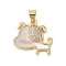 Brass Micro Pave Clear Cubic Zirconia Pendants, with Shell, Cadmium Free & Lead Free, Dog, Real 18K Gold Plated, 17.5x17.5x3.5mm, Hole: 3.5x3mm