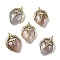 Natural Sunstone Pendants, with Brass Finding and Cubic Zirconia, Straberry Shape Charms, Wing, Cross, Faceted, 25.5x18x7.5mm, Hole: 1.6mm