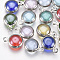 Handmade Lampwork Charms, with 304 Stainless Steel Findings, Flat Round, Stainless Steel Color, Mixed Color, 12x8.5~9x3~3.5mm, Hole: 1.5mm