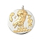 304 Stainless Steel Coin Pendants, Ion Plating(IP), Flat Round with Owl of Athens Charm, Golden & Stainless Steel Color, 29x25x5mm, Hole: 3mm