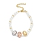 Rack Plating Brass Micro Pave Cubic Zirconia Charm Bracelets, with ABS Imitation Pearl Beads, Cadmium Free & Lead Free, Long-Lasting Plated, Skull, Real 18K Gold Plated, 7-1/8 inch(18cm)