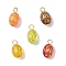 Transparent Acrylic Pendants, Oval, with Brass Ball Head Pins, Golden Metal Enlaced, Mixed Color, 19x10.5mm, Hole: 3.5mm