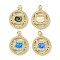 Brass Micro Pave Cubic Zirconia Pendants, Cadmium Free & Lead Free, with Synthetic Opal and Jump Ring, Real 18K Gold Plated, Flat Round with Cat, Real 18K Gold Plated, 21.5x18.5x3.5mm, Hole: 3.5mm