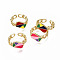 Brass Enamel Cuff Rings, Open Rings, Nickel Free, Curb Chain, Rectangle, Real 16K Gold Plated, Mixed Color, US Size 7 1/2(17.7mm)