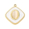 304 Stainless Steel Pendants, Rhombus with Oval, with Glass Imitation Cat Eye and Enamel, Ion Plating(IP), Real 18K Gold Plated, WhiteSmoke, 20.5x18x3.5mm, Hole: 1.2mm
