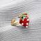 Brass Enamel Open Cuff Rings for Women, with ABS Plastic Pearl, Rack Plating, Lasting Plated, Cadmium Free & Lead Free, Real 18K Gold Plated, Strawberry, 14x10mm,US Size 7 1/4(17.5mm)