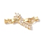 Brass Micro Pave Cubic Zirconia Fold Over Clasps, Nickel Free, with Glass, Leaf, Clear, 48mm, Hole: 7.5x3.5mm and 9x3.3mm