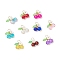 10Pcs 10 Colors Spray Painted Crackle Glass Charms, Cherry, with Golden Stainless Steel Jump Ring and Acrylic Charms, Mixed Color, 13x8.5mm, Hole: 4.5mm, 1pc/color