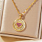 Elegant Fashion Brass Clear & Hot Pink Cubic Zirconia Circle Heart Pendant Necklaces for Women, Golden, 15.75 inch(40cm)