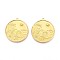 304 Stainless Steel Pendants, Flat Round with Sun & Wave Charm, Ion Plating(IP), Real 18K Gold Plated, 38.5x35x1.5mm, Hole: 2mm