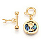 Paua Shell Toggle Clasps, with Brass Findings, Cadmium Free & Nickel Free & Lead Free, Flat Round with Rose, Real 18K Gold Plated, 41.5mm, T Clasps: 5.5x18x4mm, O Clasps: 12x12x1mm