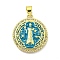 Rack Plating Brass Micro Pave Cubic Zirconia Pendants, with Enamel Cadmium Free & Lead Free, Real 18K Gold Plated, Flat Round, Dodger Blue, 22x20x4mm, Hole: 4.5mm