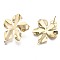 Brass Stud Earring Findings, Nickel Free, Twist Flower, Real 18K Gold Plated, 29x24mm, Hole: 1.2mm, Pin: 0.8mm
