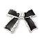 Rack Plating Alloy Cabochons, with Enamel, Bowknot, Platinum, Black, 26x34x3.5mm