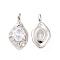 Textured Brass Micro Pave Clear Cubic Zirconia Pendants, Cadmium Free & Nickel Free & Lead Free, Teardrop Charms, Platinum, 20.5x10x4.5mm, Hole: 3x2mm