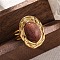 Oval Synthetic Goldstone Finger Rings, 304 Stainless Steel Cuff Rings for Women, Golden, oval: 22x17.5mm, Adjustable