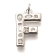 Brass Micro Pave Clear Cubic Zirconia Pendants, with Jump Ring, Lead Free and Cadmium Free, Long-Lasting Plated, Rack Plating, Letter Charms, Platinum, Letter F, 20.5x13x2.7mm, jump ring: 5x1mm, 3mm inner diameter.