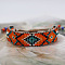Bohemian Style Rhombus Pattern Glass Seed Beaded Braided Bead Bracelets, Ethnic Cord Bracelets for Women, Gradient Color, Coral, 5-7/8 inch(15cm)