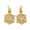 Brass Micro Pave Cubic Zirconia Pendants, Cadmium Free & Lead Free, with Jump Ring, Turtle Charms, Real 18K Gold Plated, 17.5x11x3.5mm, Hole: 3mm