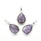 Natural Amethyst Pendants, with Brass Findings, teardrop, Platinum, 26x16~17x8~10mm, Hole: 8x5mm