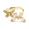 Brass Micro Pave Cubic Zirconia Cuff Ring, Long-Lasting Plated, Butterfly, Real 18K Gold Plated, US Size 6 1/2(16.9mm)