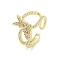 Brass Micro Pave Cubic Zirconia Cuff Rings, Butterfly Open Rings for Women, Long-Lasting Plated, Golden, Adjustable