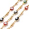 Enamel Hamsa Hand with Evil Eye Link Chains, with Ion Plating(IP) 304 Stainless Steel Findings, Golden, Unwelded, with Spool, Colorful, 11.5x5.5x3mm, 8x3x2mm