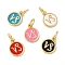 Real 18K Gold Plated Brass Enamel Charms, with Jump Ring, Long-Lasting Plated, Lead Free & Cadmium Free, Flat Round with Capricorn Charms, Mixed Color, 10x8x1mm, Hole: 4mm
