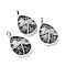 Natural Snowflake Obsidian Pendants, with Platinum Tone Brass Findings, Lead Free & Cadmium Free, Teardrop with Dragonfly Charms, 40~40.5x26~26.5x9~9.5mm, Hole: 5x7mm