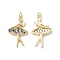 Brass Micro Pave Cubic Zirconia Pendants, Cadmium Free & Nickel Free & Lead Free, with Jump Ring, Girl Charms, Real 18K Gold Plated, 30.5x18x3mm, Hole: 3.2mm
