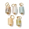 Natural Flower Amazonite Column Charms with 304 Stainless Steel Jump Rings, Golden, 14x6mm, Hole: 4mm