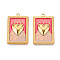 Ion Plating(IP) 304 Stainless Steel Pendants, with Enamel, Rectangle & Heart Charms, Real 18K Gold Plated, Light Coral, 28x18x3mm, Hole: 1.6mm