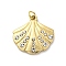 304 Stainless Steel Crystal Rhinestone Pendants, with Jump Ring, Shell Shape Charm, Ion Plating(IP), Real 18K Gold Plated, 17.5x17x2.5mm