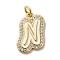 Brass Micro Pave Cubic Zirconia Pendants, Cadmium Free & Nickel Free & Lead Free, with Jump Rings, Real 18K Gold Plated, Letter N, 20.5x13x2mm, Hole: 3.8mm